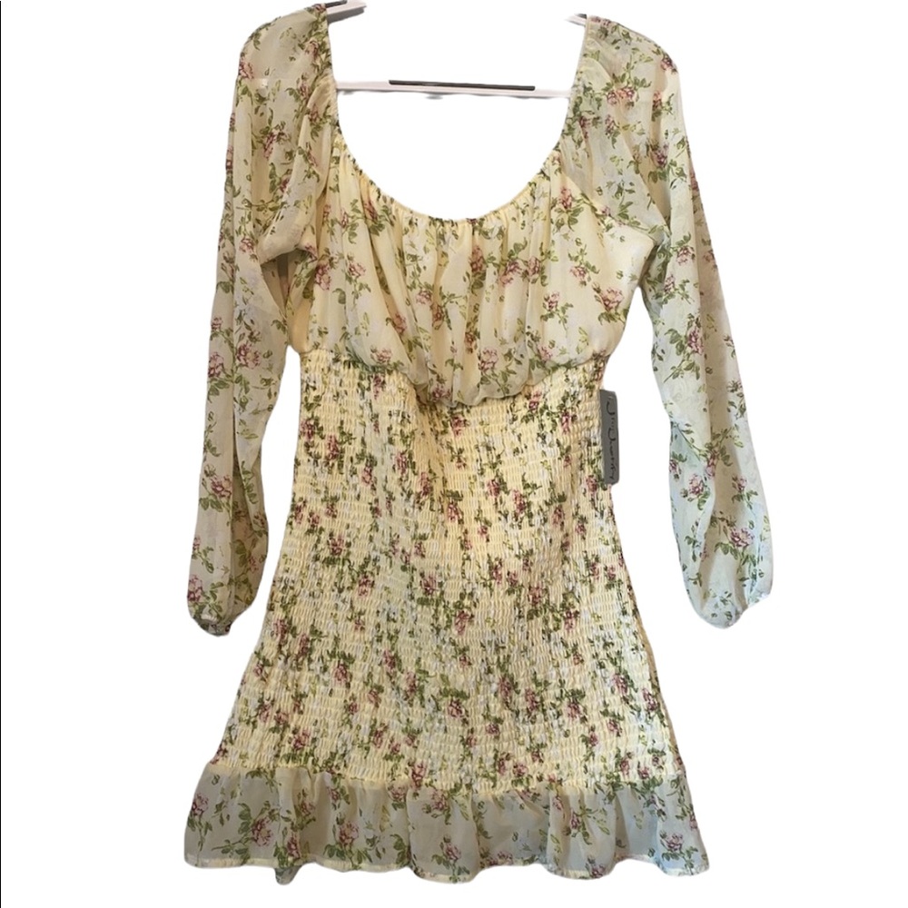 J for Justify Yellow Floral Long Sleeve Dress